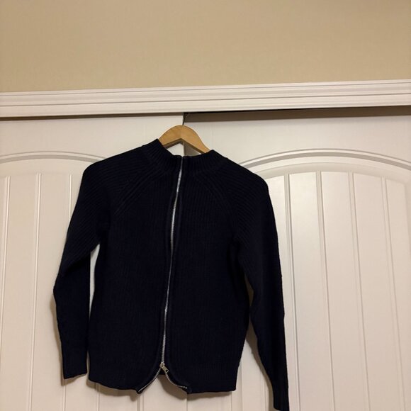 H&M Mock Neck Sweater Small Solid Black Full Zip Back Chunky Knit Cotton Blend - Picture 3 of 3